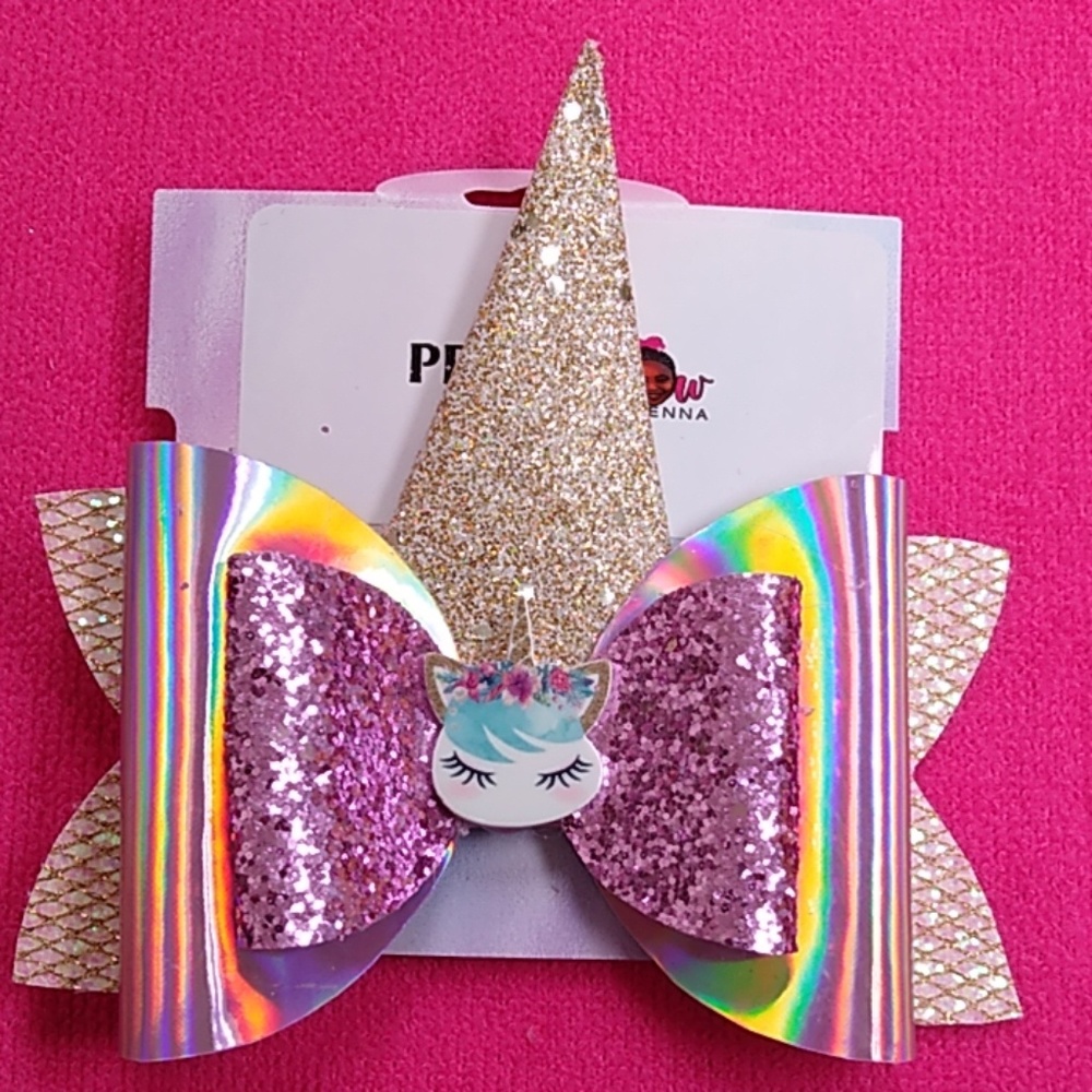 Handmade unicorn faux leather hairbow
